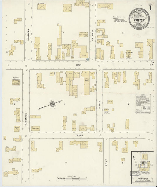 Sanborn Fire Insurance Map from Patten, Penobscot County, Maine (1912), Sheet #0001 - Complete Map Set gallery image, historic Sanborn map, vintage wall art, Maine Maine