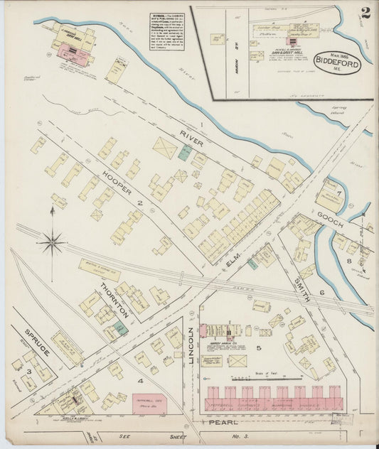 Sanborn Fire Insurance Map from Biddeford, York County, Maine (1885), Sheet #0002 - Historic Sanborn Fire Insurance Map Print, vintage old map wall art, antique decor, genealogy gift, Maine Maine map