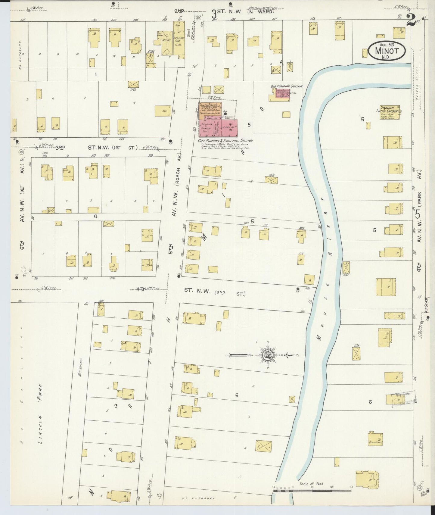 Sanborn Fire Insurance Map from Minot, Ward County, North Dakota (1913), Sheet #0002 - Historic Sanborn Fire Insurance Map Print, vintage old map wall art, antique decor, genealogy gift, North Dakota North Dakota map