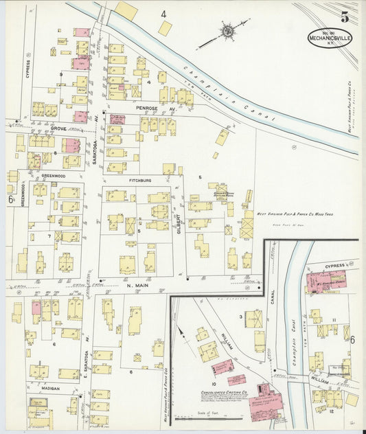 Sanborn Fire Insurance Map from Mechanicville, Saratoga County, New York (1911), Sheet #0005 - Historic Sanborn Fire Insurance Map Print, vintage old map wall art, antique decor, genealogy gift, New York New York map