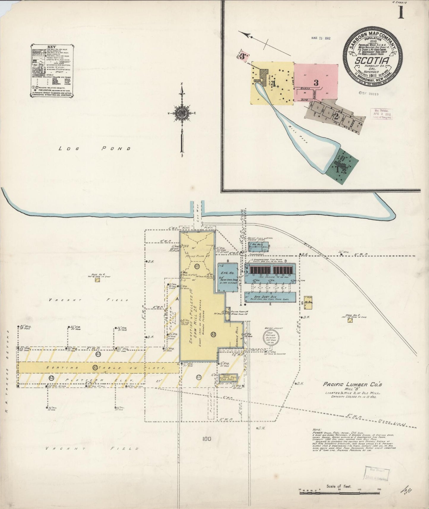 Sanborn Fire Insurance Map from Scotia, Humboldt County, California (1911), Sheet #0001 - Complete Map Set gallery image, historic Sanborn map, vintage wall art, California California