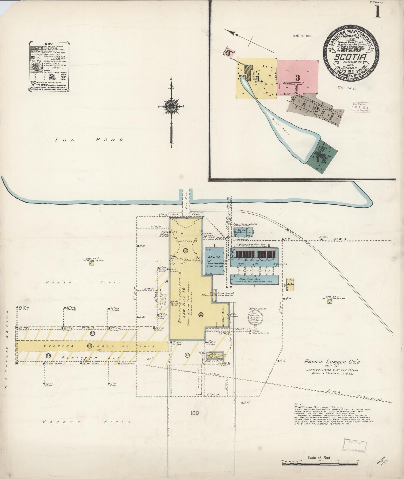 Sanborn Fire Insurance Map from Scotia, Humboldt County, California (1911), Sheet #0001 - Complete Map Set gallery image, historic Sanborn map, vintage wall art, California California