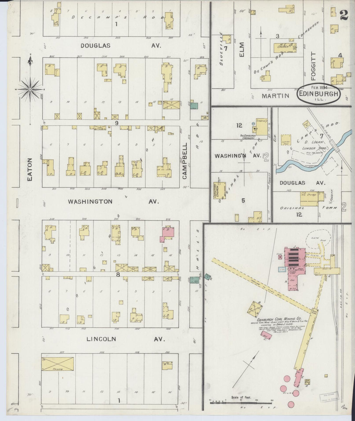 Sanborn Fire Insurance Map from Edinburgh, Christian County, Illinois (1894), Sheet #0002 - Complete Map Set gallery image, historic Sanborn map, vintage wall art, Illinois Illinois
