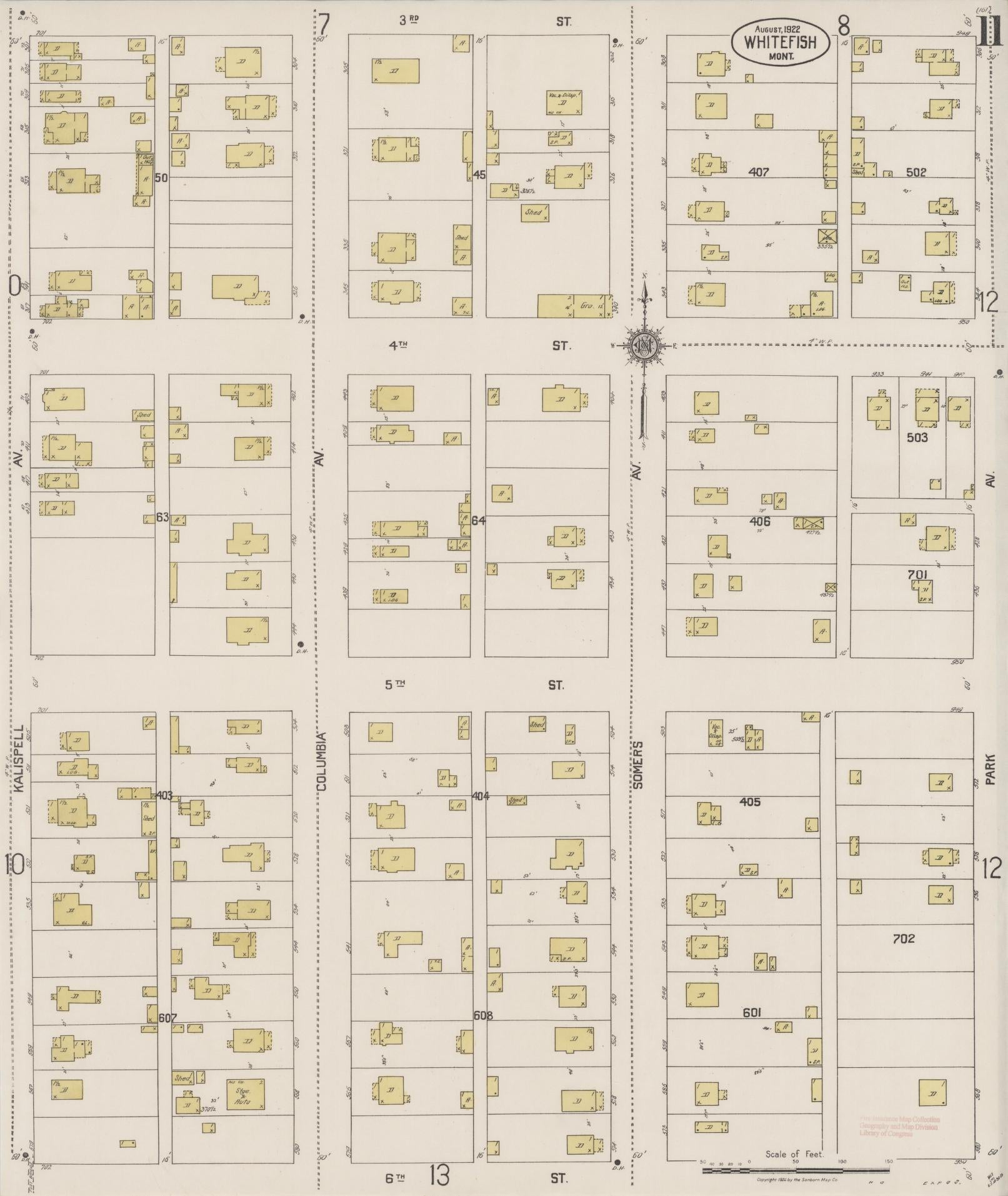 Sanborn Fire Insurance Map from Whitefish, Flathead County, Montana (1922), Sheet #0011 - Historic Sanborn Fire Insurance Map Print, vintage old map wall art, antique decor, genealogy gift, Montana Montana map