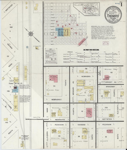Sanborn Fire Insurance Map from Thomas, Custer County, Oklahoma (1914), Sheet #0001 - Complete Map Set gallery image, historic Sanborn map, vintage wall art, Oklahoma Oklahoma