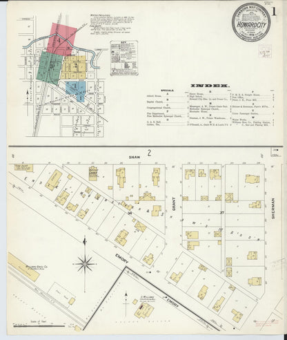 Sanborn Fire Insurance Map from Howard City, Montcalm County, Michigan (1908), Sheet #0001 - Historic Sanborn Fire Insurance Map Print, vintage old map wall art, antique decor, genealogy gift, Michigan Michigan map