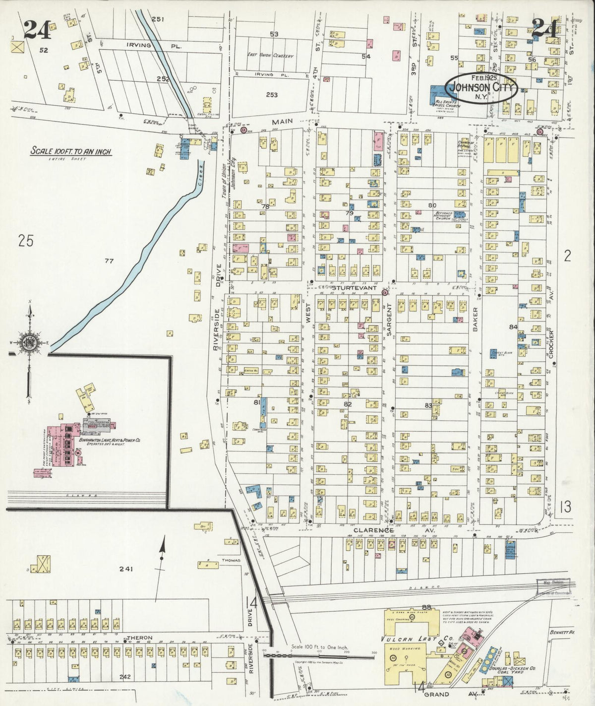 Sanborn Fire Insurance Map from Johnson City, Broome County, New York (1925), Sheet #0024 - Complete Map Set gallery image, historic Sanborn map, vintage wall art, New York New York