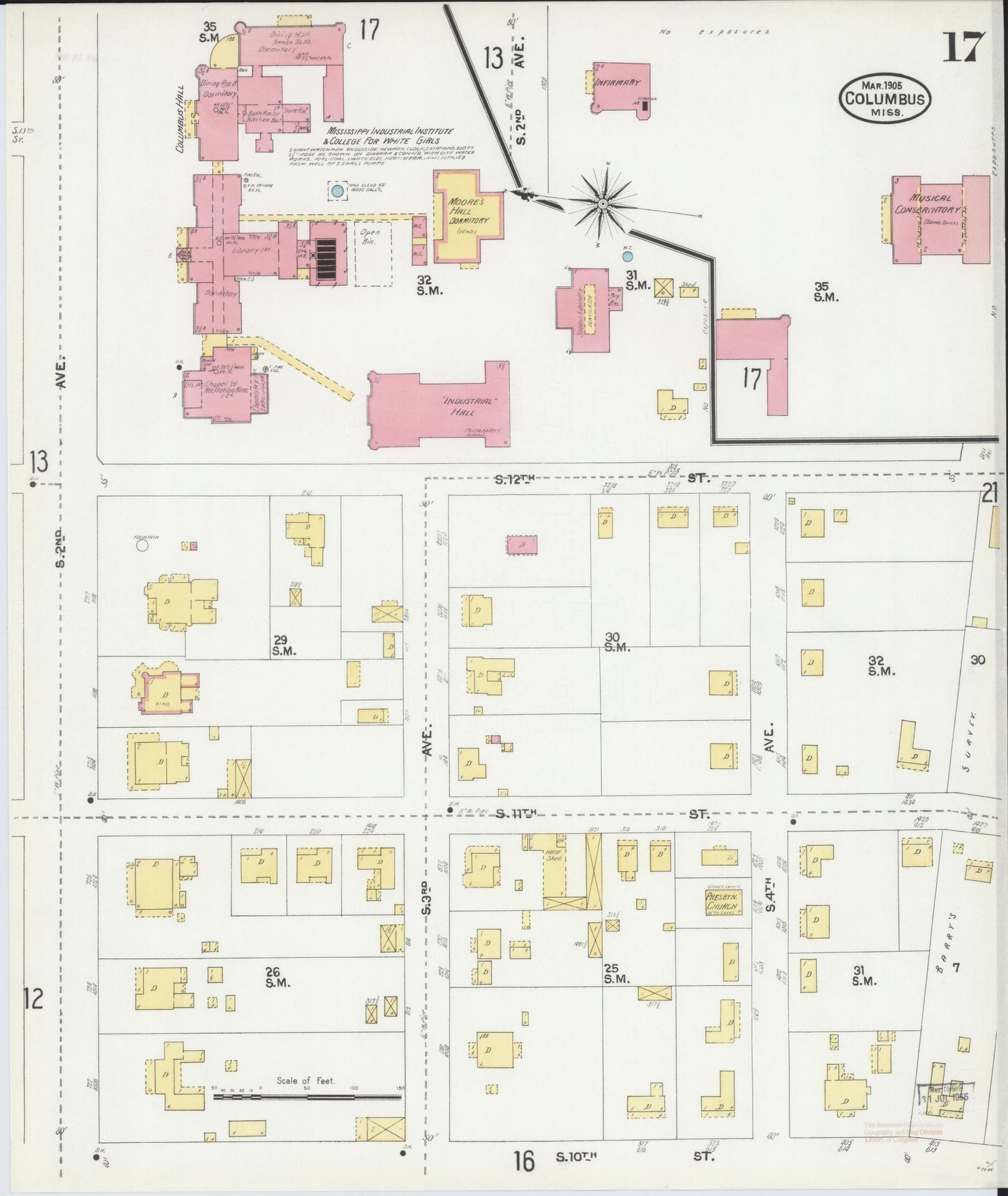 Sanborn Fire Insurance Map from Columbus, Lowndes County, Mississippi (1905), Sheet #0017 - Complete Map Set gallery image, historic Sanborn map, vintage wall art, Mississippi Mississippi
