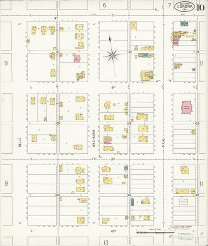 Sanborn Fire Insurance Map from Corona, Riverside County, California (1907), Sheet #0010 - Complete Map Set gallery image, historic Sanborn map, vintage wall art, California California