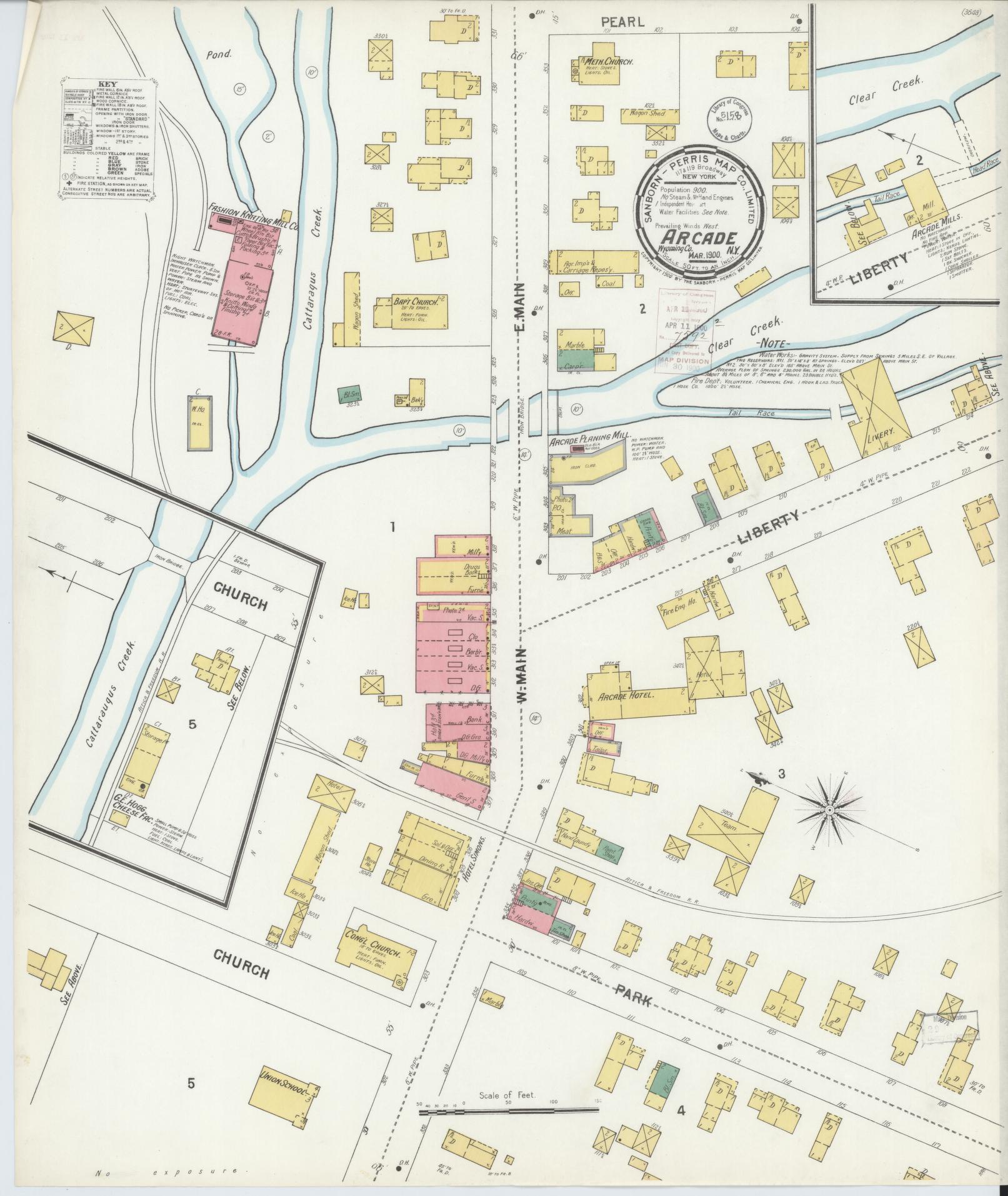 Sanborn Fire Insurance Map from Arcade, Wyoming County, New York (1900), Sheet #0001 - Historic Sanborn Fire Insurance Map Print, vintage old map wall art, antique decor, genealogy gift, Arcade Wyoming map