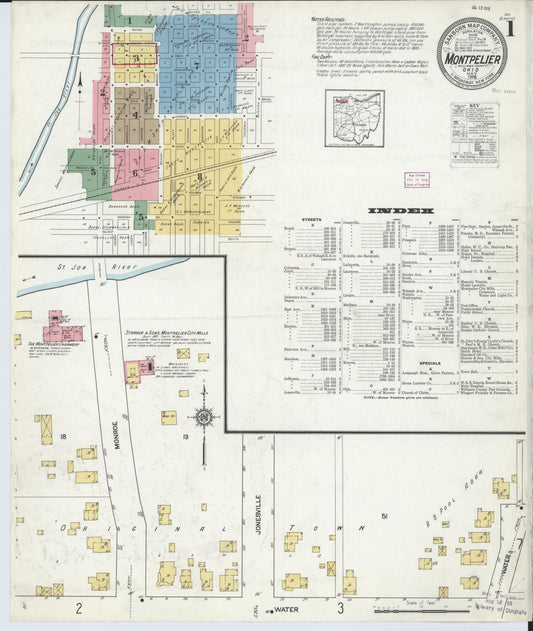Sanborn Fire Insurance Map from Montpelier, Williams County, Ohio (1916), Sheet #0001 - Historic Sanborn Fire Insurance Map Print, vintage old map wall art, antique decor, genealogy gift, Ohio Ohio map
