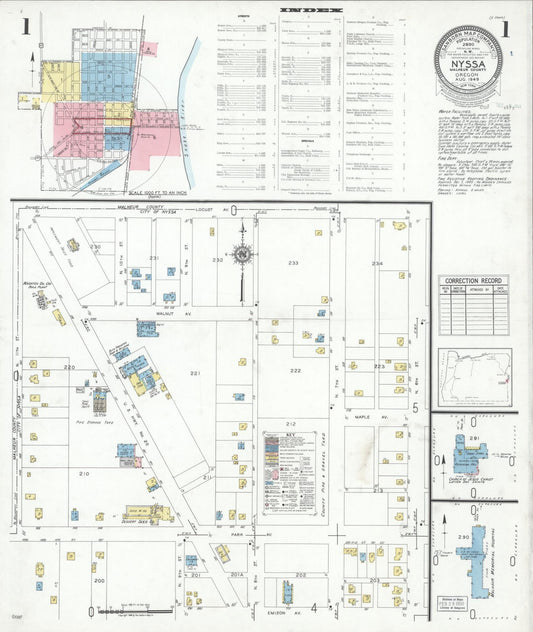 Sanborn Fire Insurance Map from Nyssa, Malheur County, Oregon (1949), Sheet #0001 - Historic Sanborn Fire Insurance Map Print, vintage old map wall art, antique decor, genealogy gift, Oregon Oregon map