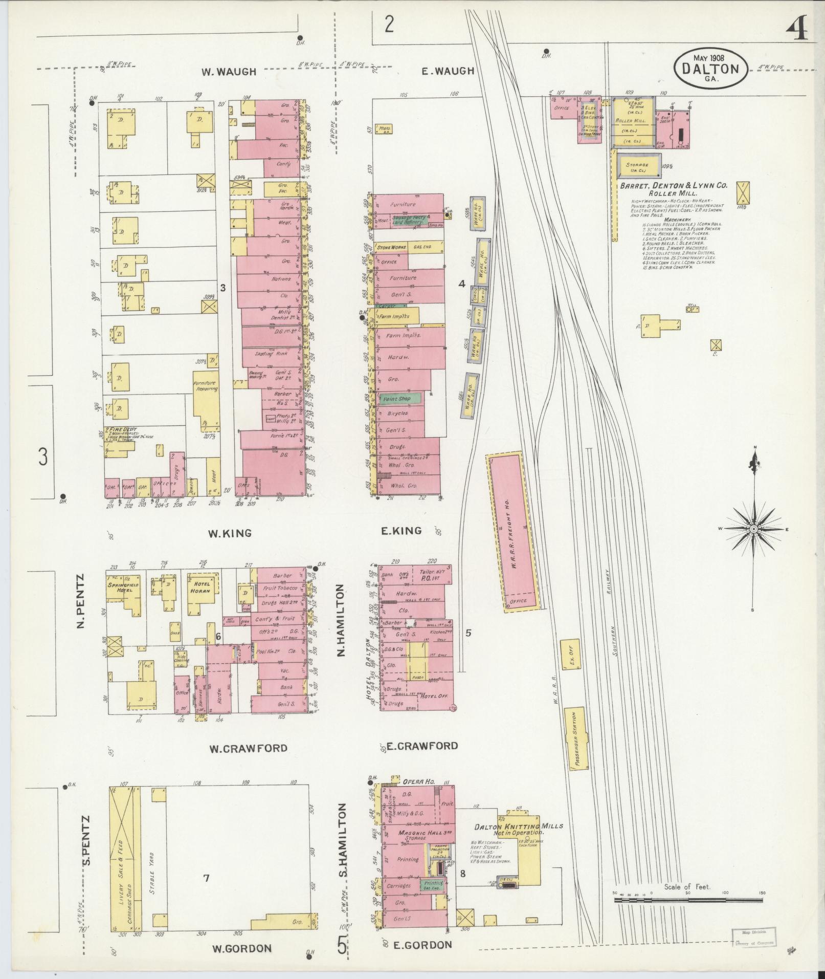 Sanborn Fire Insurance Map from Dalton, Whitfield County, Georgia (1908), Sheet #0004 - Complete Map Set gallery image, historic Sanborn map, vintage wall art, Georgia Georgia