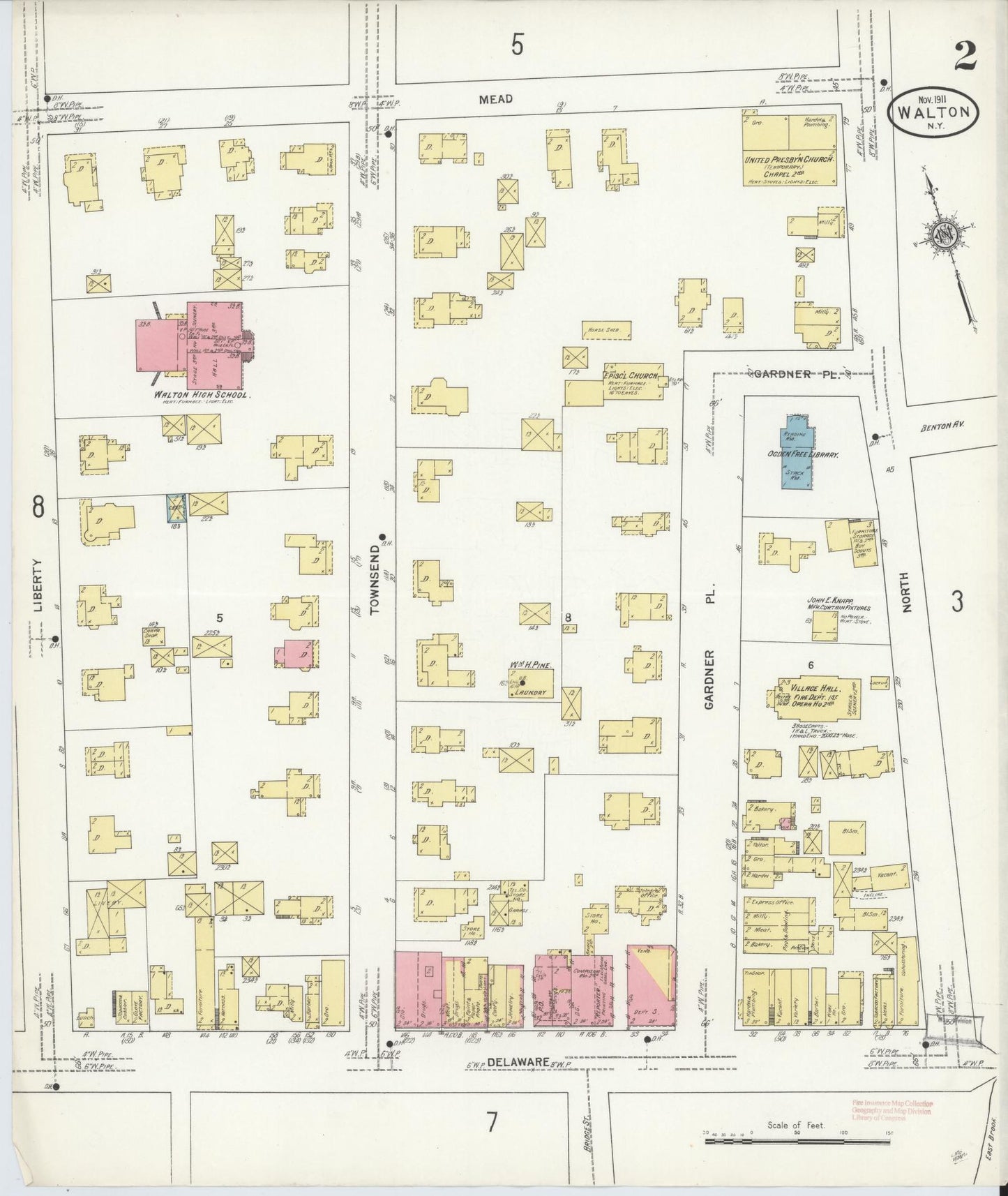 Sanborn Fire Insurance Map from Walton, Delaware County, New York (1911), Sheet #0002 - Complete Map Set gallery image, historic Sanborn map, vintage wall art, Walton Delaware