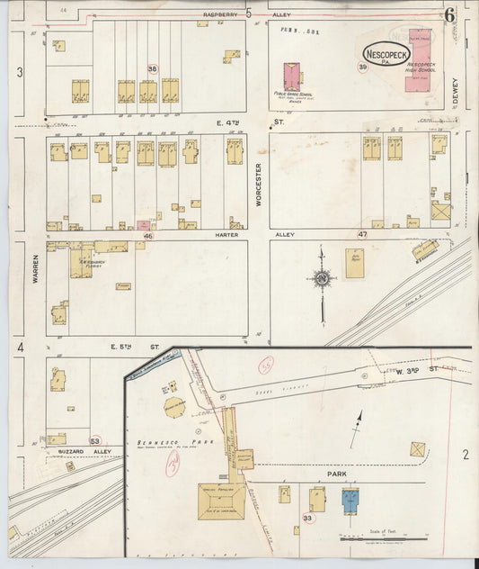 Sanborn Fire Insurance Map from Nescopeck, Luzerne County, Pennsylvania (1936), Sheet #0006 - Historic Sanborn Fire Insurance Map Print, vintage old map wall art, antique decor, genealogy gift, Pennsylvania Pennsylvania map