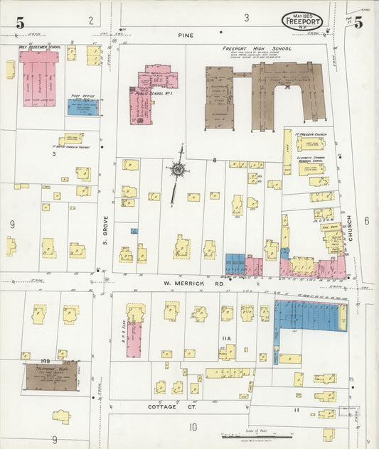 Sanborn Fire Insurance Map from Freeport, Nassau County, New York (1925), Sheet #0005 - Historic Sanborn Fire Insurance Map Print, vintage old map wall art, antique decor, genealogy gift, New York New York map