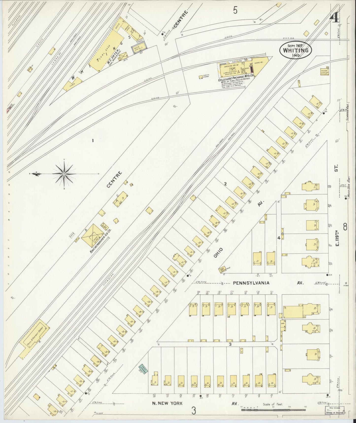 Sanborn Fire Insurance Map from Whiting, Lake County, Indiana (1907), Sheet #0004 - Complete Map Set gallery image, historic Sanborn map, vintage wall art, Indiana Indiana