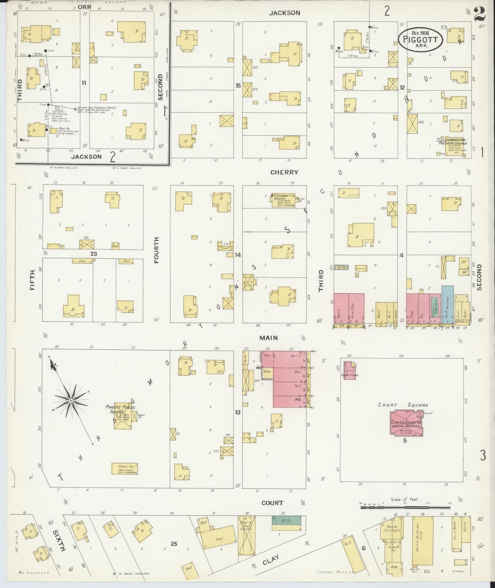 Sanborn Fire Insurance Map from Piggott, Clay County, Arkansas (1908), Sheet #0002 - Complete Map Set gallery image, historic Sanborn map, vintage wall art, Arkansas Arkansas