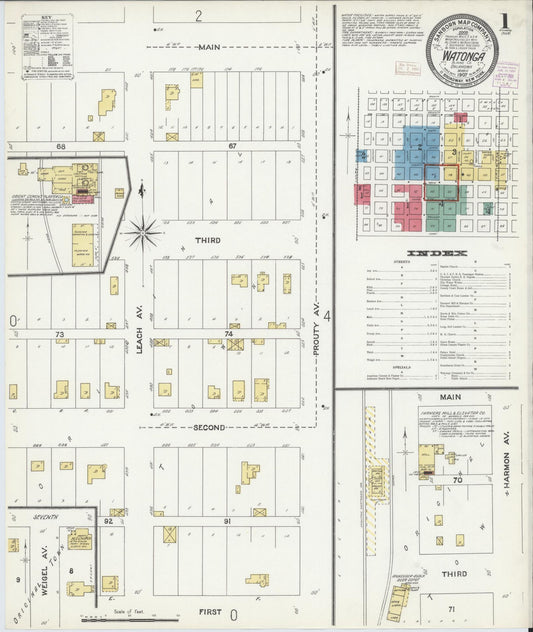 Sanborn Fire Insurance Map from Watonga, Blaine County, Oklahoma (1907), Sheet #0001 - Historic Sanborn Fire Insurance Map Print, vintage old map wall art, antique decor, genealogy gift, Oklahoma Oklahoma map