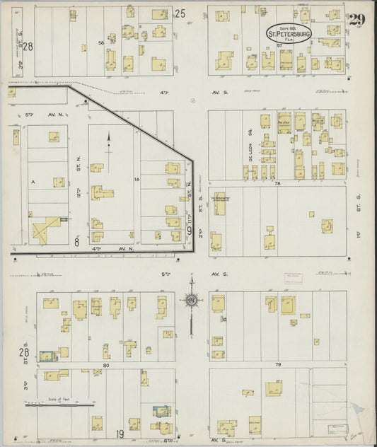 Sanborn Fire Insurance Map from Saint Petersburg, Pinellas County, Florida (1913), Sheet #0029 - Historic Sanborn Fire Insurance Map Print, vintage old map wall art, antique decor, genealogy gift, Florida Florida map