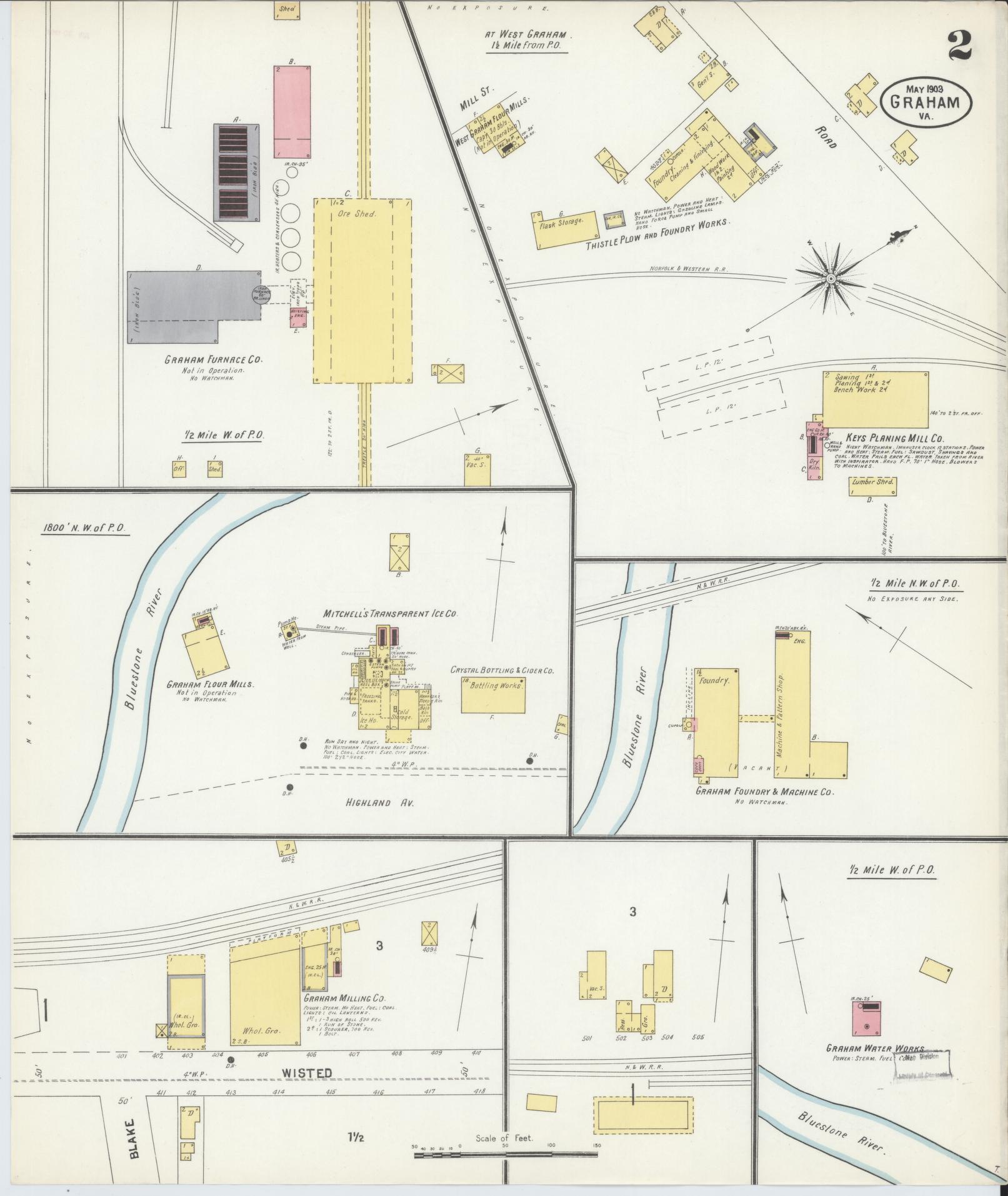 Sanborn Fire Insurance Map from Graham, Tazewell County, Virginia (1903), Sheet #0002 - Complete Map Set gallery image, historic Sanborn map, vintage wall art, Virginia Virginia