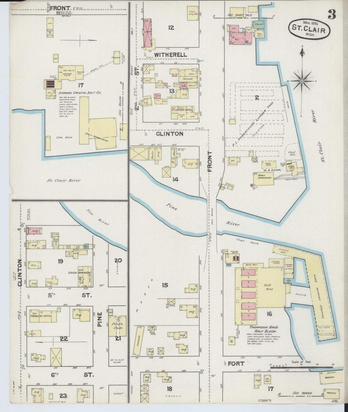 Sanborn Fire Insurance Map from Saint Clair, Saint Clair County, Michigan (1890), Sheet #0003 - Historic Sanborn Fire Insurance Map Print, vintage old map wall art, antique decor, genealogy gift, Michigan Michigan map