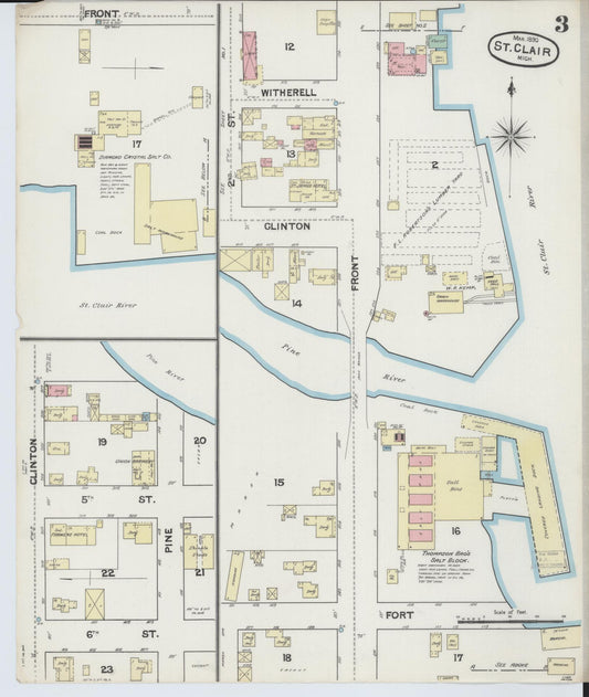 Sanborn Fire Insurance Map from Saint Clair, Saint Clair County, Michigan (1890), Sheet #0003 - Historic Sanborn Fire Insurance Map Print, vintage old map wall art, antique decor, genealogy gift, Michigan Michigan map