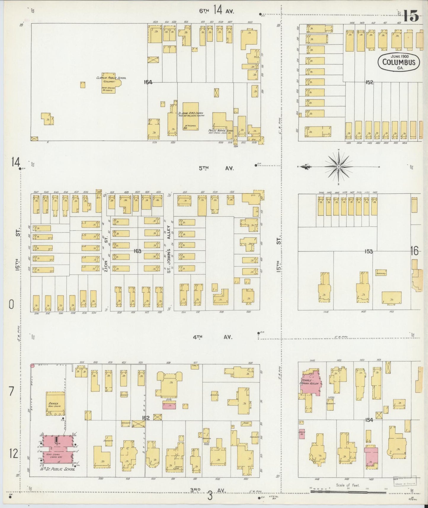 Sanborn Fire Insurance Map from Columbus, Muscogee County, Georgia (1900), Sheet #0015 - Complete Map Set gallery image, historic Sanborn map, vintage wall art, Georgia Georgia