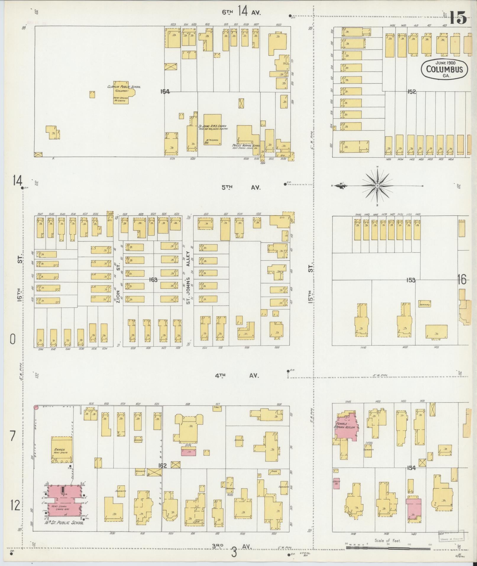 Sanborn Fire Insurance Map from Columbus, Muscogee County, Georgia (1900), Sheet #0015 - Complete Map Set gallery image, historic Sanborn map, vintage wall art, Georgia Georgia