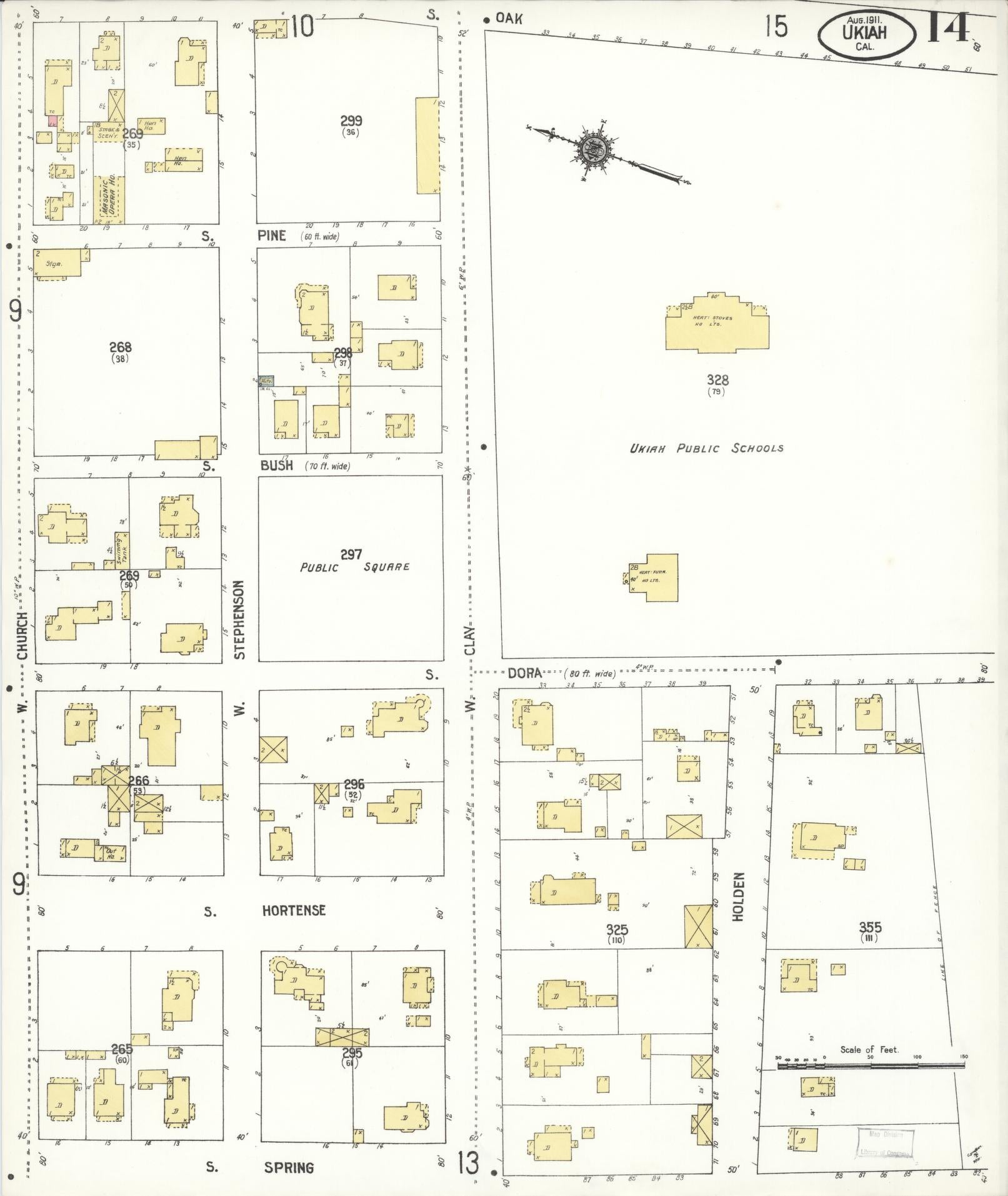 Sanborn Fire Insurance Map from Ukiah, Mendocino County, California (1911), Sheet #0014 - Complete Map Set gallery image, historic Sanborn map, vintage wall art, California California