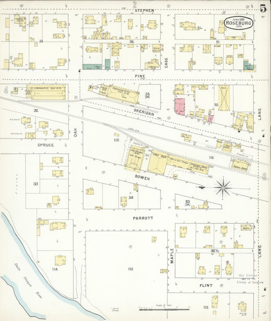 Sanborn Fire Insurance Map from Roseburg, Douglas County, Oregon (1895), Sheet #0005 - Historic Sanborn Fire Insurance Map Print, vintage old map wall art, antique decor, genealogy gift, Oregon Oregon map