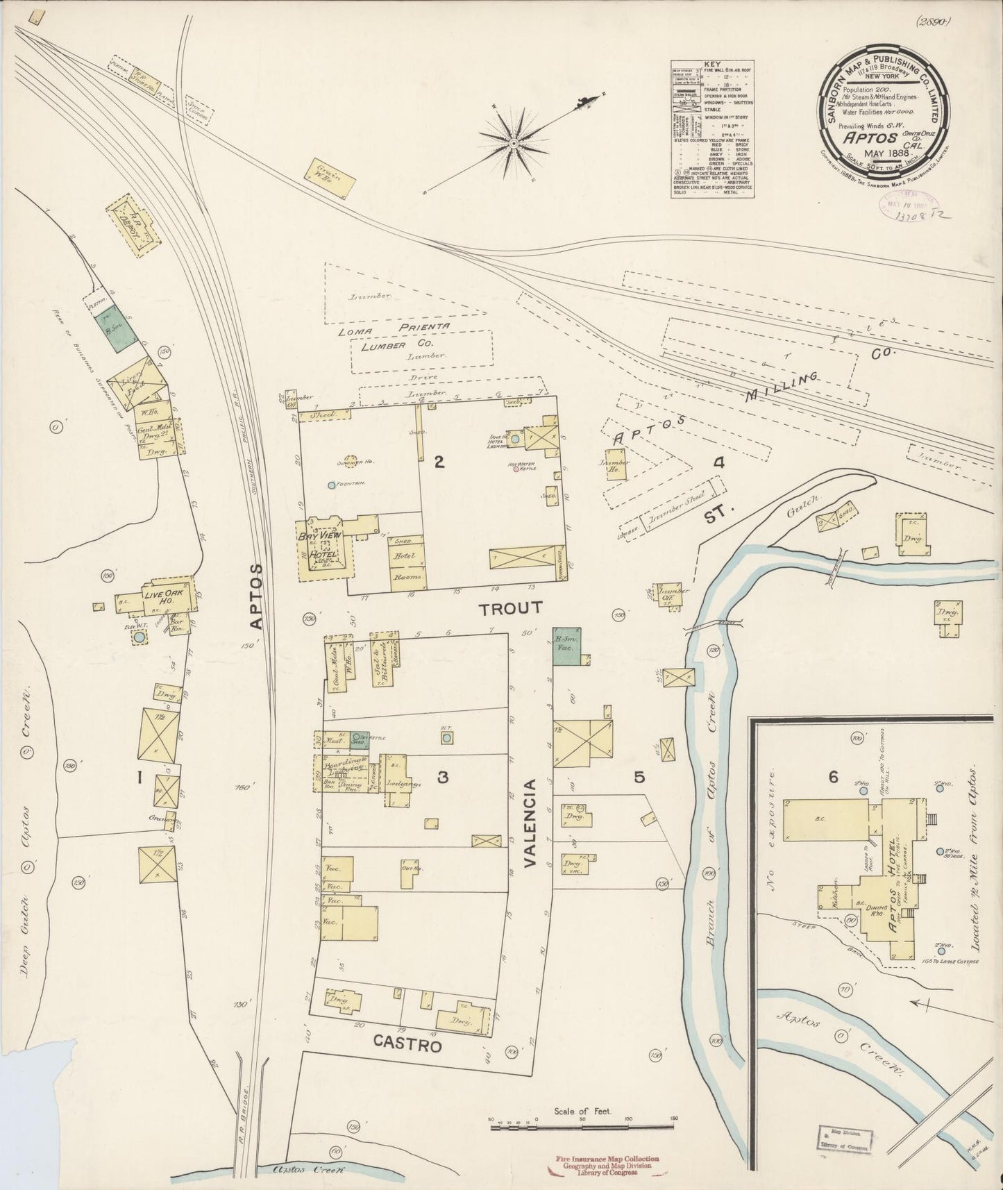 Sanborn Fire Insurance Map from Aptos, Santa Cruz County, California (1888), Sheet #0001 - Historic Sanborn Fire Insurance Map Print, vintage old map wall art, antique decor, genealogy gift, California California map