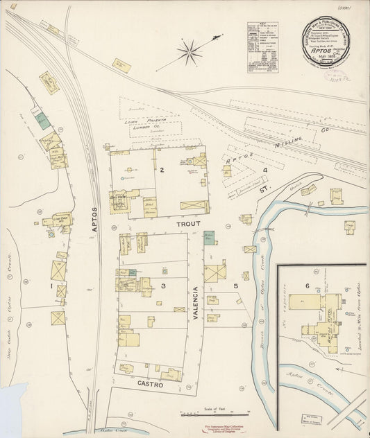 Sanborn Fire Insurance Map from Aptos, Santa Cruz County, California (1888), Sheet #0001 - Historic Sanborn Fire Insurance Map Print, vintage old map wall art, antique decor, genealogy gift, California California map