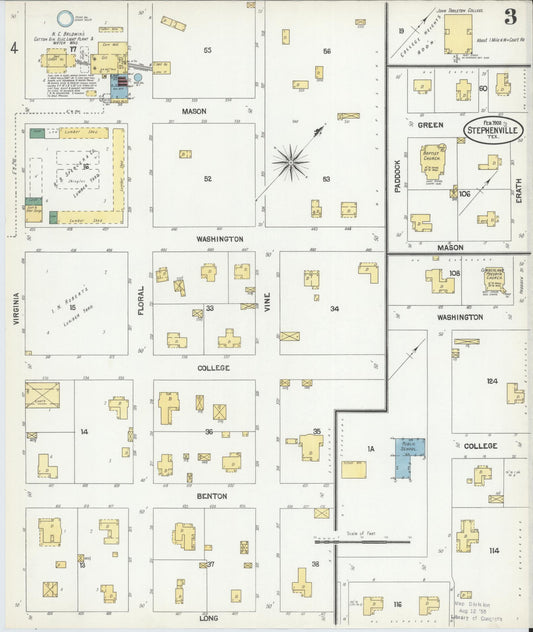 Sanborn Fire Insurance Map from Stephenville, Erath County, Texas (1902), Sheet #0003 - Historic Sanborn Fire Insurance Map Print, vintage old map wall art, antique decor, genealogy gift, Texas Texas map