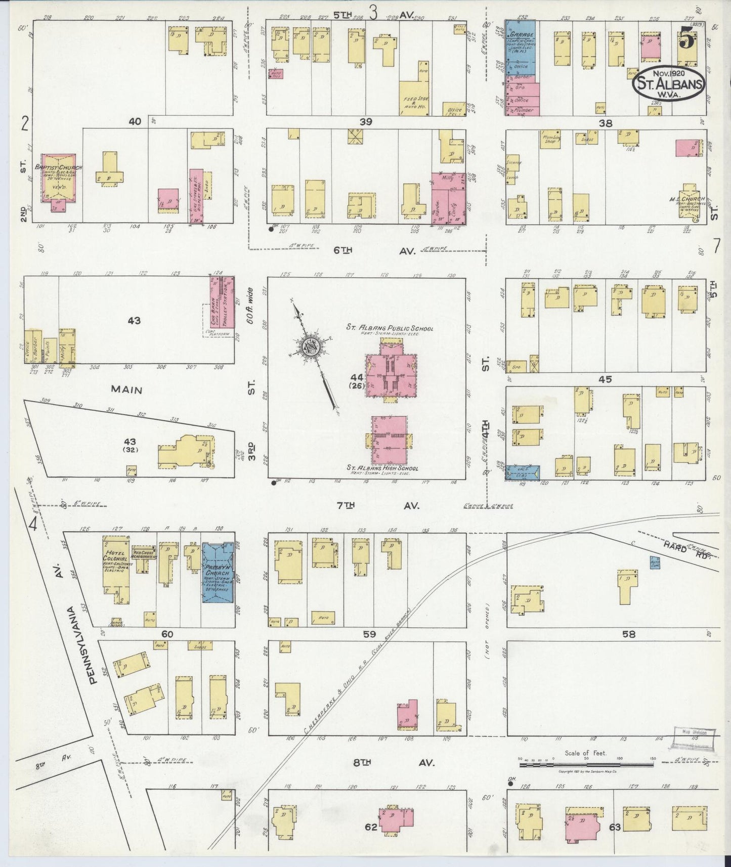 Sanborn Fire Insurance Map from Saint Albans, Kanawha County, West Virginia (1920), Sheet #0005 - Complete Map Set gallery image, historic Sanborn map, vintage wall art, West Virginia West Virginia