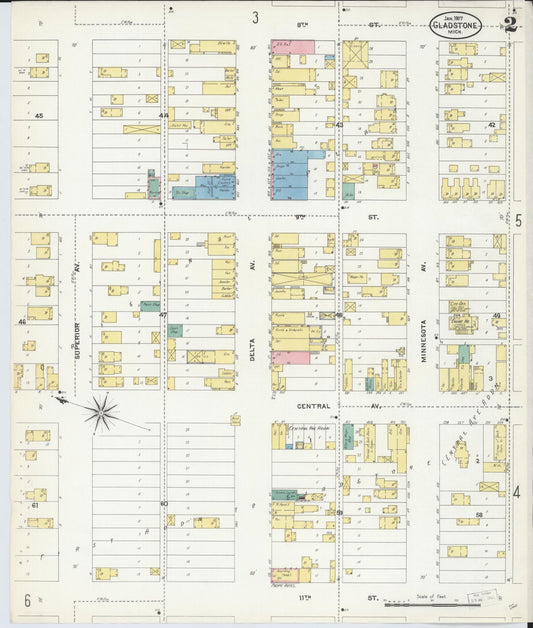 Sanborn Fire Insurance Map from Gladstone, Delta County, Michigan (1907), Sheet #0002 - Historic Sanborn Fire Insurance Map Print, vintage old map wall art, antique decor, genealogy gift, Michigan Michigan map