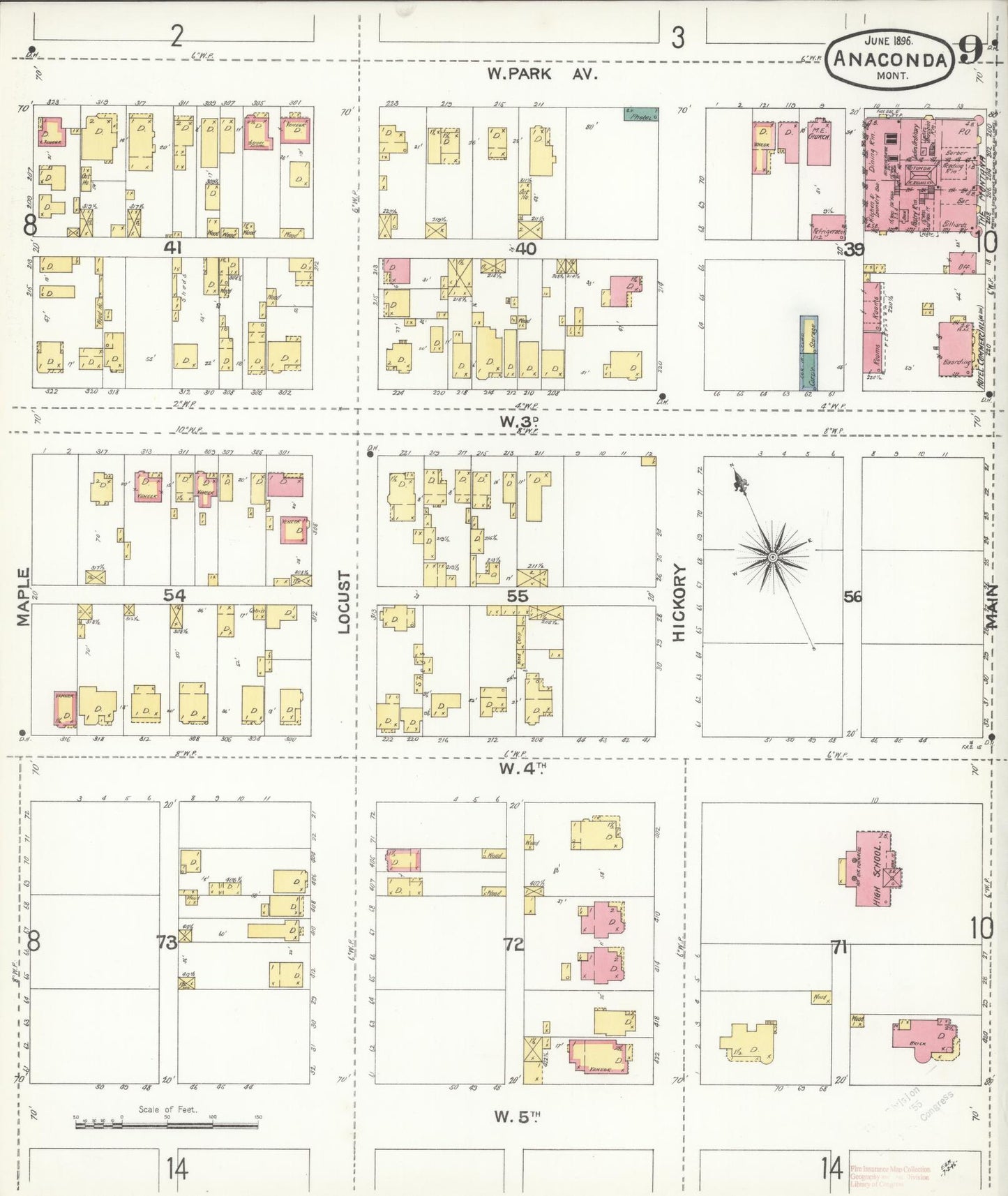 Sanborn Fire Insurance Map from Anaconda, Deer Lodge County, Montana (1896), Sheet #0009 - Historic Sanborn Fire Insurance Map Print, vintage old map wall art, antique decor, genealogy gift, Montana Montana map