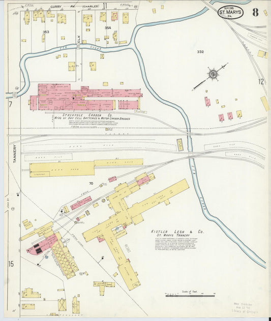 Sanborn Fire Insurance Map from Saint Marys, Elk County, Pennsylvania (1915), Sheet #0008 - Historic Sanborn Fire Insurance Map Print, vintage old map wall art, antique decor, genealogy gift, Pennsylvania Pennsylvania map