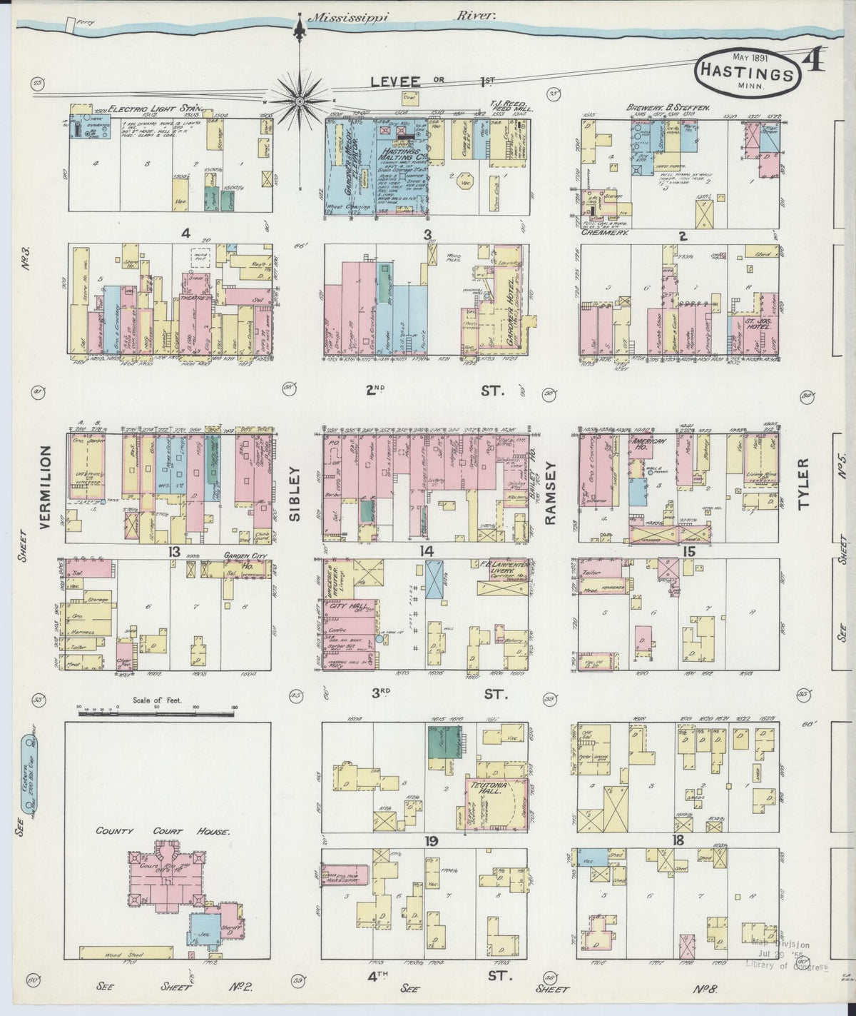 Sanborn Fire Insurance Map from Hastings, Dakota County, Minnesota (1891), Sheet #0004 - Complete Map Set gallery image, historic Sanborn map, vintage wall art, Minnesota Minnesota