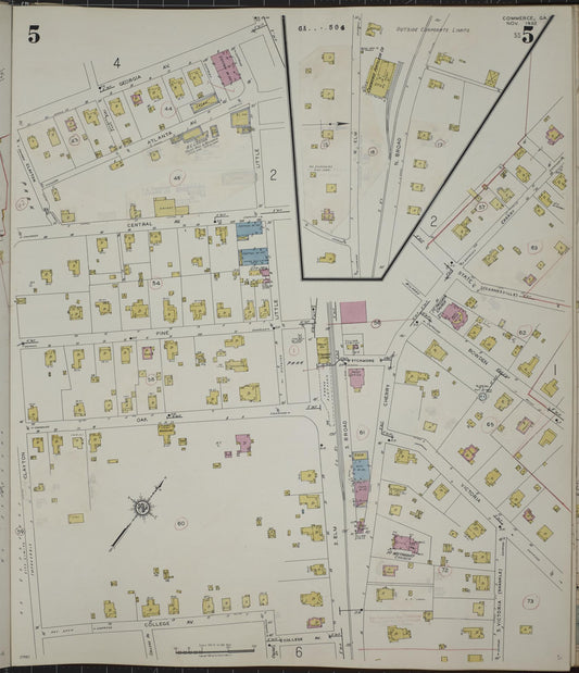 Sanborn Fire Insurance Map from Commerce, Jackson County, Georgia (1943), Sheet #0005 - Historic Sanborn Fire Insurance Map Print, vintage old map wall art, antique decor, genealogy gift, Georgia Georgia map