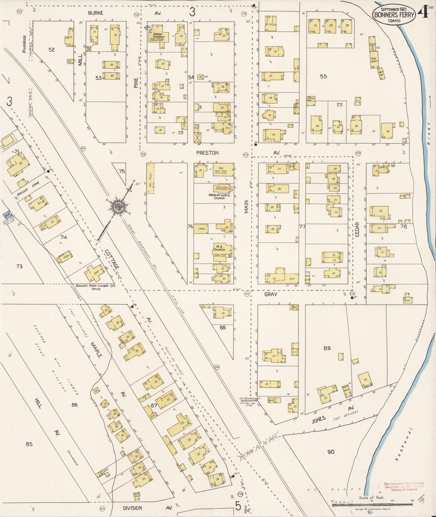 Sanborn Fire Insurance Map from Bonners Ferry, Boundary County, Idaho (1921), Sheet #0004 - Complete Map Set gallery image, historic Sanborn map, vintage wall art, Idaho Idaho