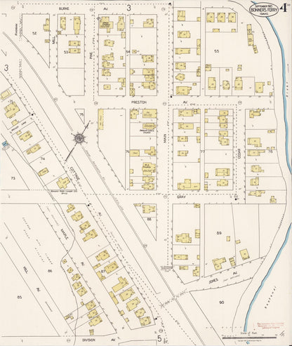 Sanborn Fire Insurance Map from Bonners Ferry, Boundary County, Idaho (1921), Sheet #0004 - Complete Map Set gallery image, historic Sanborn map, vintage wall art, Idaho Idaho