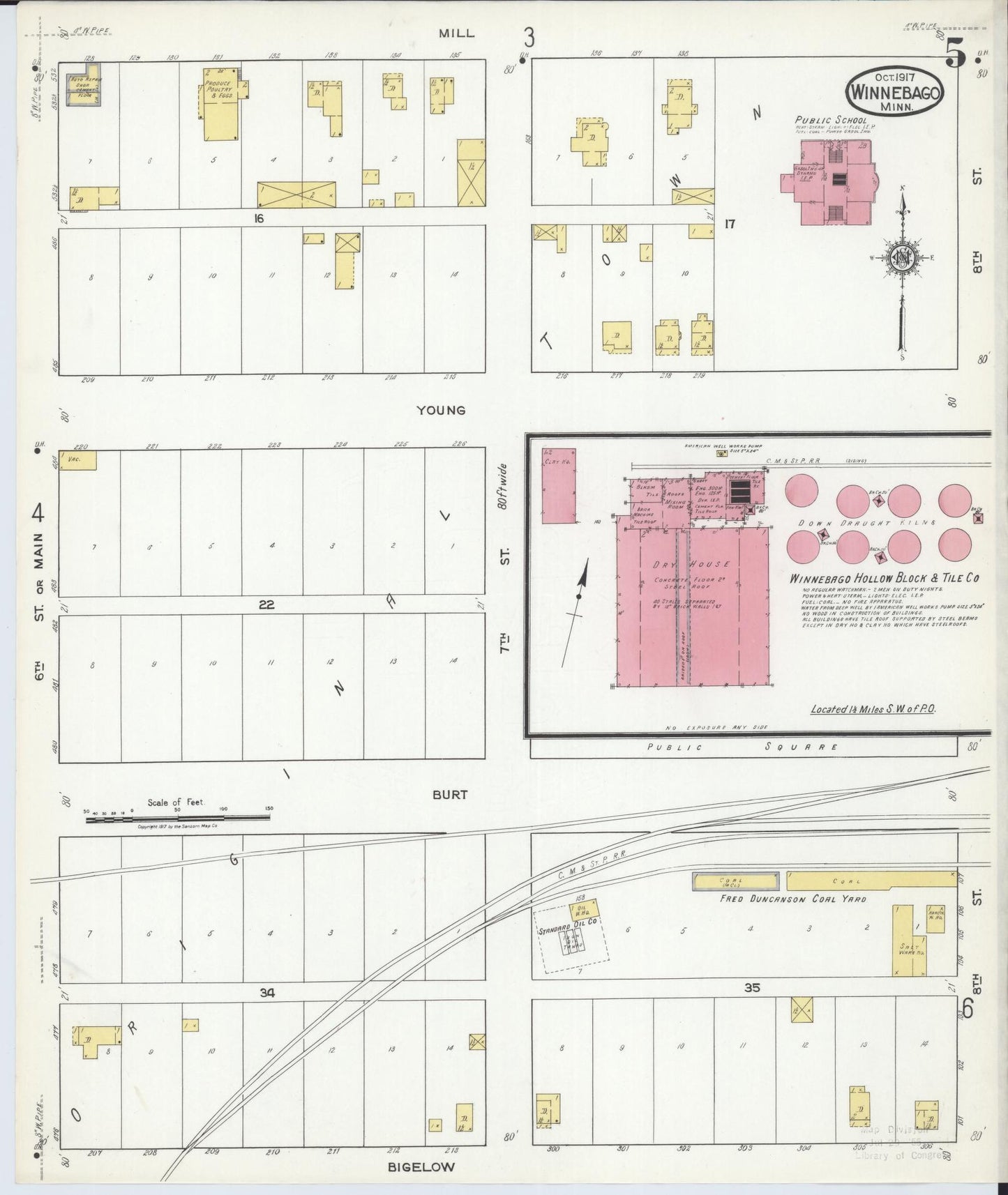 Sanborn Fire Insurance Map from Winnebago, Faribault County, Minnesota (1917), Sheet #0005 - Complete Map Set gallery image, historic Sanborn map, vintage wall art, Minnesota Minnesota