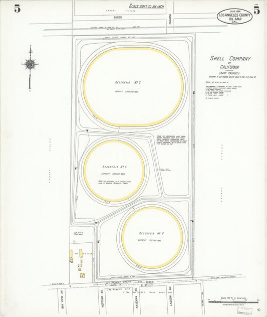 Sanborn Fire Insurance Map from Los Angeles Co., Los Angeles County, California (1924), Sheet #0005 - Historic Sanborn Fire Insurance Map Print, vintage old map wall art, antique decor, genealogy gift, California California map