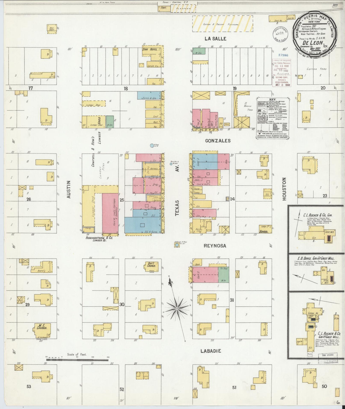 Sanborn Fire Insurance Map from De Leon, Comanche County, Texas (1900), Sheet #0001 - Historic Sanborn Fire Insurance Map Print, vintage old map wall art, antique decor, genealogy gift, Texas Texas map