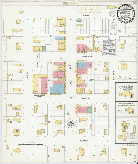 Sanborn Fire Insurance Map from De Leon, Comanche County, Texas (1900), Sheet #0001 - Historic Sanborn Fire Insurance Map Print, vintage old map wall art, antique decor, genealogy gift, Texas Texas map