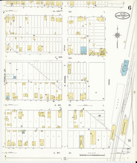 Sanborn Fire Insurance Map from Junction City, Geary County, Kansas (1912), Sheet #0006 - Historic Sanborn Fire Insurance Map Print, vintage old map wall art, antique decor, genealogy gift, Kansas Kansas map