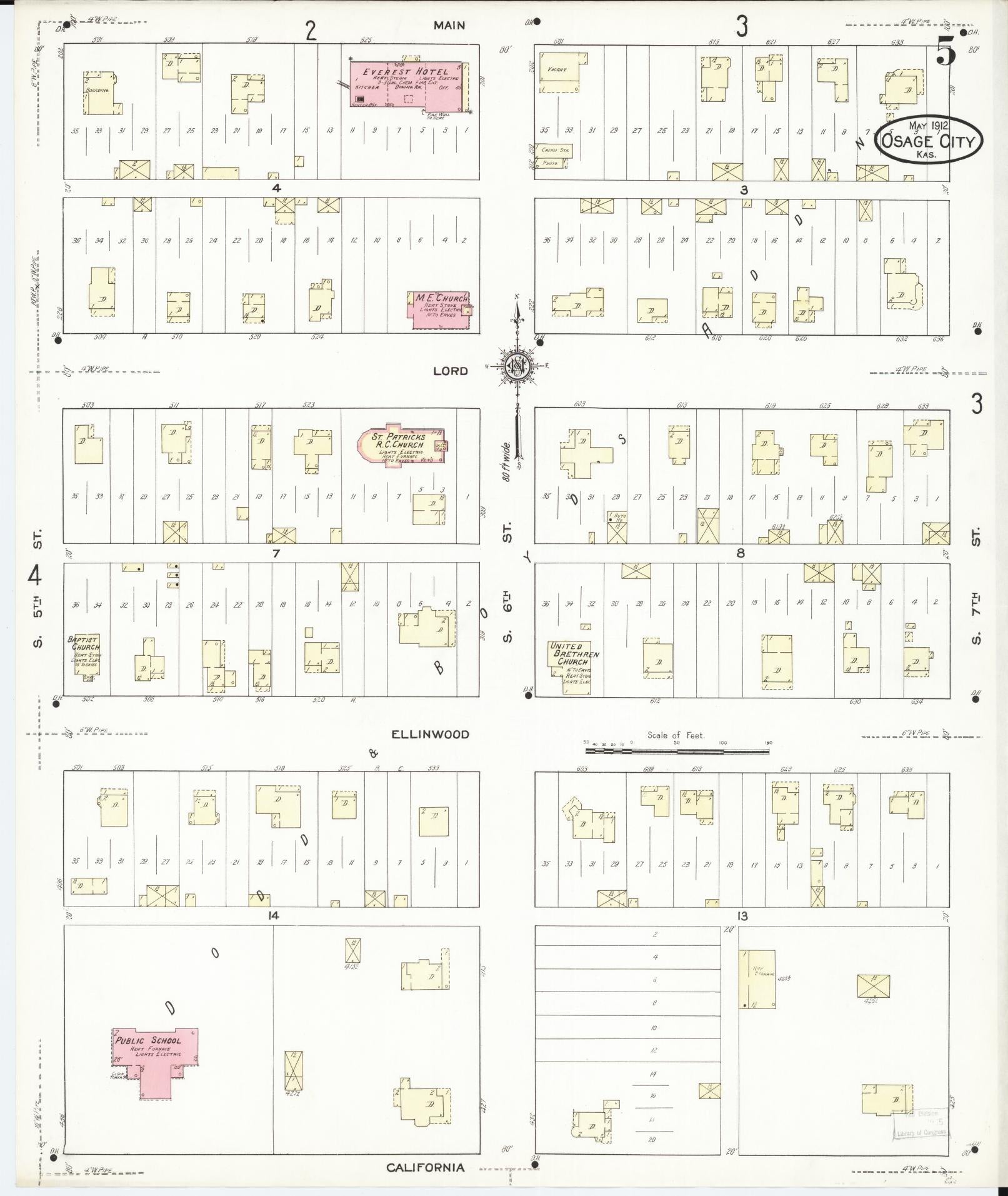 Sanborn Fire Insurance Map from Osage City, Osage County, Kansas (1912), Sheet #0005 - Historic Sanborn Fire Insurance Map Print, vintage old map wall art, antique decor, genealogy gift, Kansas Kansas map