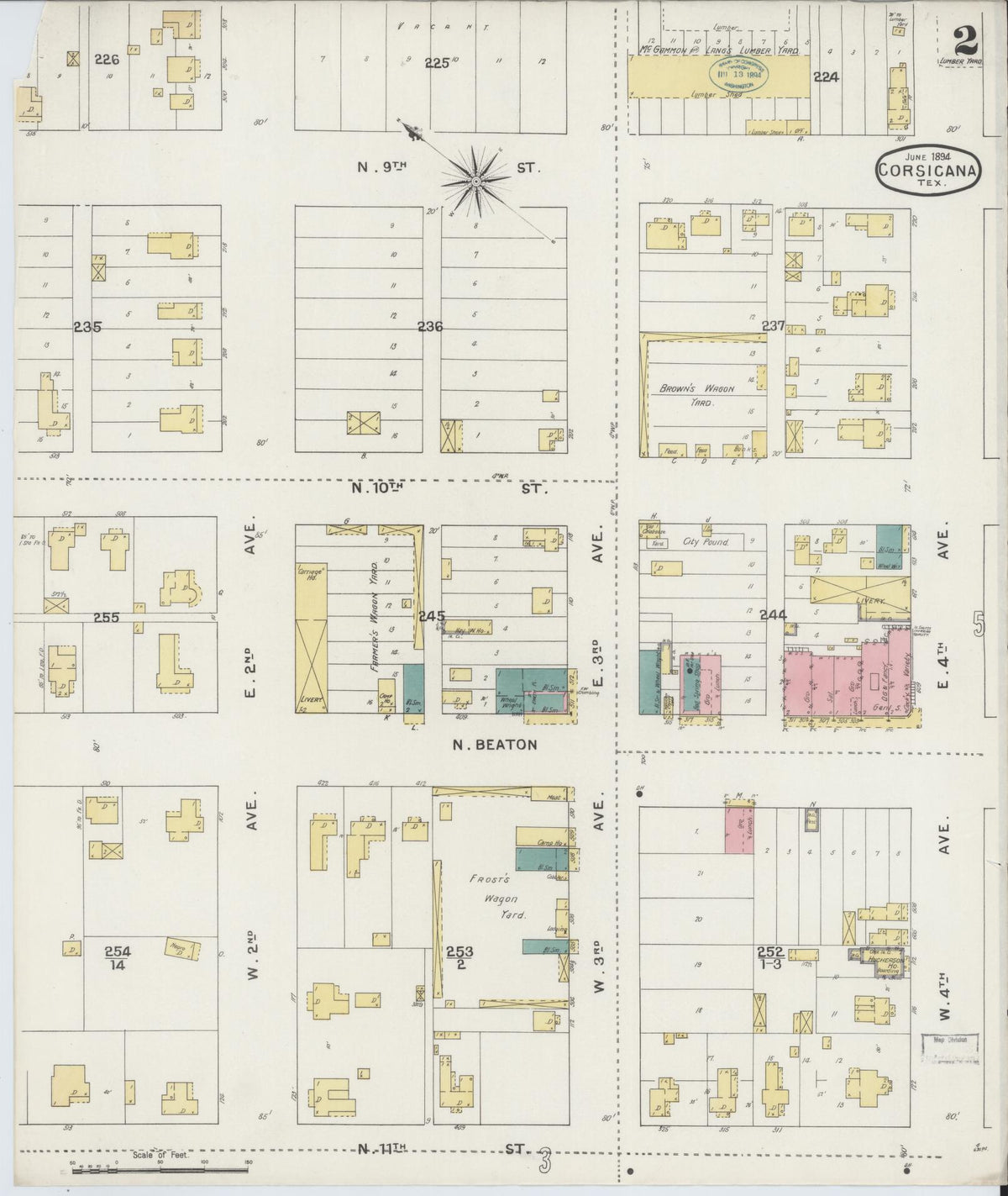 Sanborn Fire Insurance Map from Corsicana, Navarro County, Texas (1894), Sheet #0002 - Historic Sanborn Fire Insurance Map Print, vintage old map wall art, antique decor, genealogy gift, Texas Texas map