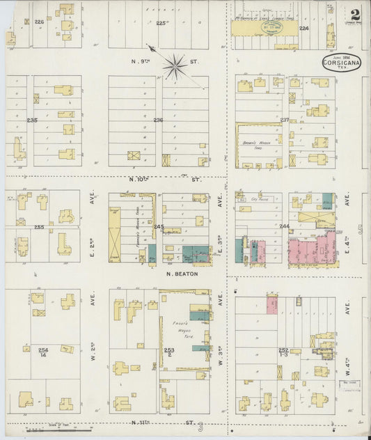 Sanborn Fire Insurance Map from Corsicana, Navarro County, Texas (1894), Sheet #0002 - Historic Sanborn Fire Insurance Map Print, vintage old map wall art, antique decor, genealogy gift, Texas Texas map